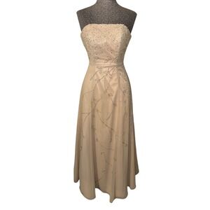 Vintage 90s Y2K Dress Jasz Couture Beaded Design Champagne Formal Prom Size 0